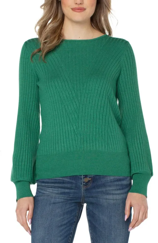 SWEATERS Women Liverpool Los Angeles CREW NECK SWEATER WITH TRANSFER RIB DETAIL Emerald Heather SWEATERS Women Liverpool Los Angeles CREW NECK SWEATER WITH TRANSFER RIB DETAIL Emerald Heather
