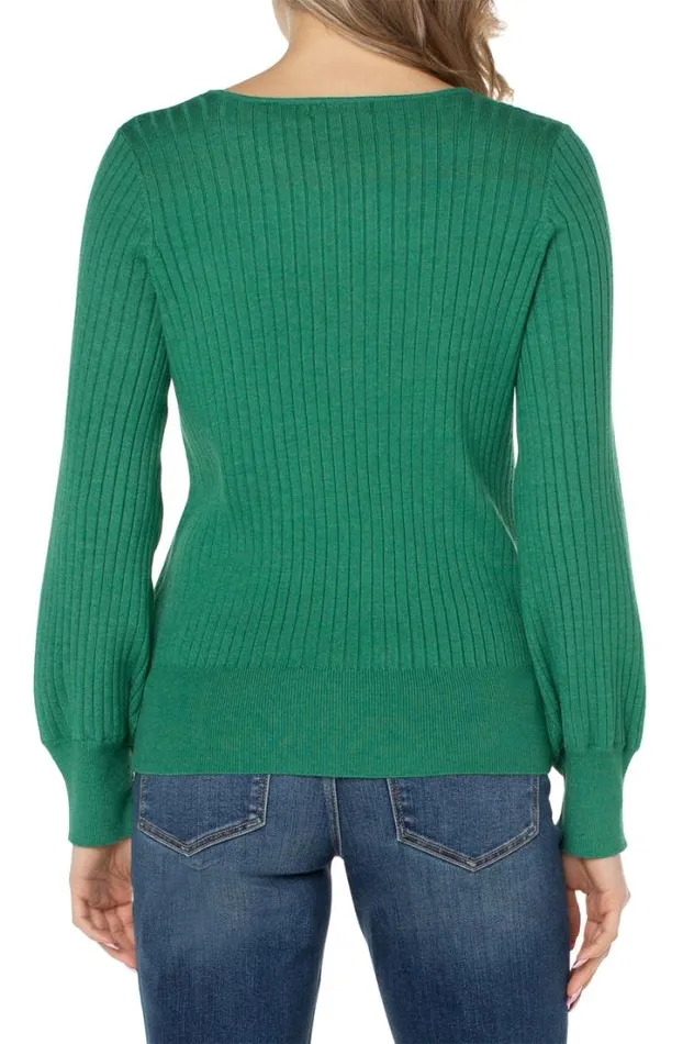 SWEATERS Women Liverpool Los Angeles CREW NECK SWEATER WITH TRANSFER RIB DETAIL Emerald Heather