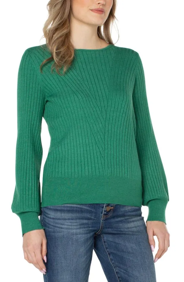 SWEATERS Women Liverpool Los Angeles CREW NECK SWEATER WITH TRANSFER RIB DETAIL Emerald Heather