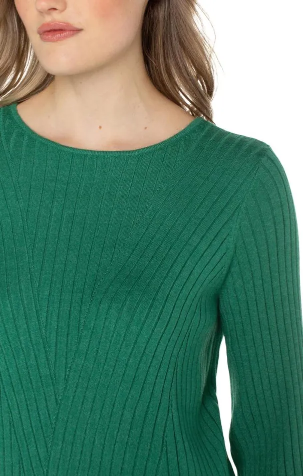 SWEATERS Women Liverpool Los Angeles CREW NECK SWEATER WITH TRANSFER RIB DETAIL Emerald Heather