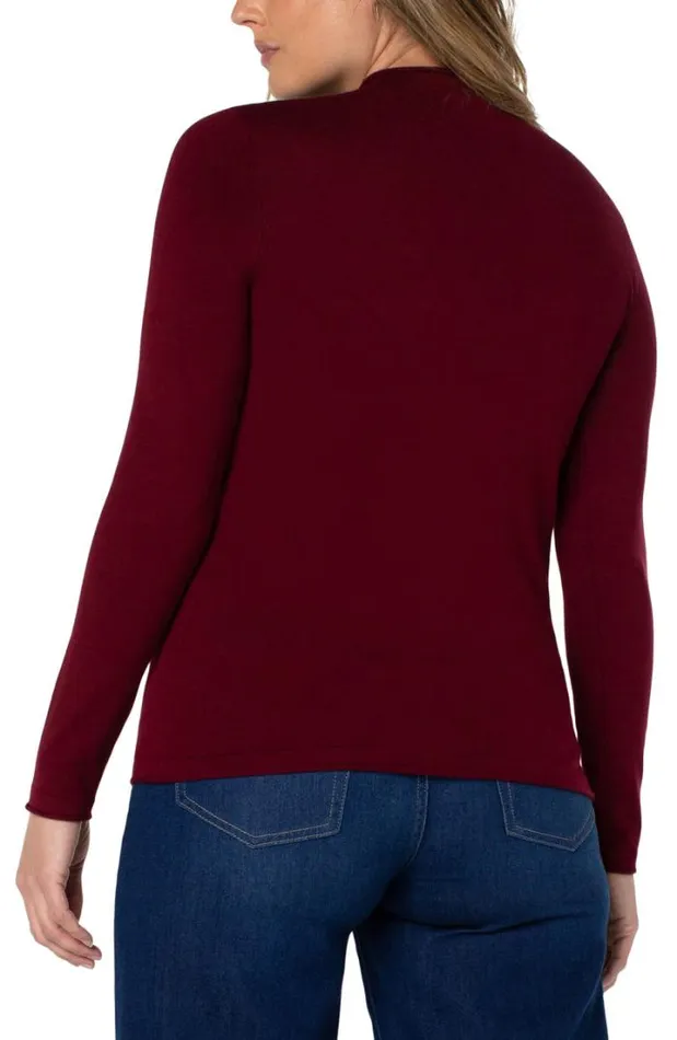 SWEATERS Women Liverpool Los Angeles MOCK NECK ROLLED HEM LONG SLEEVE SWEATER Burgundy