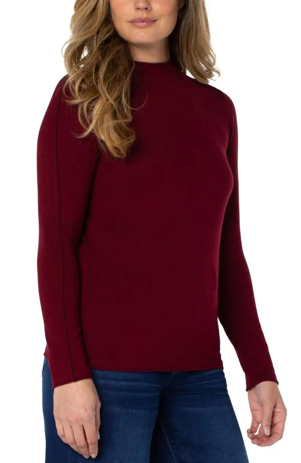 SWEATERS Women Liverpool Los Angeles MOCK NECK ROLLED HEM LONG SLEEVE SWEATER Burgundy