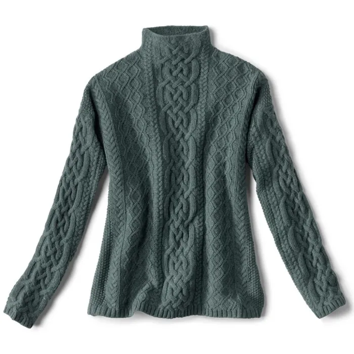 Sweaters Women Orvis Donegal Cable Mockneck Sweater Dark Pine