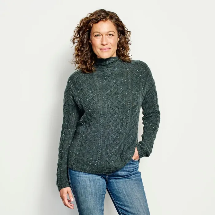 Sweaters Women Orvis Donegal Cable Mockneck Sweater Dark Pine