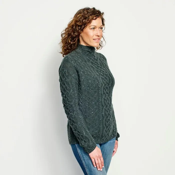 Sweaters Women Orvis Donegal Cable Mockneck Sweater Dark Pine