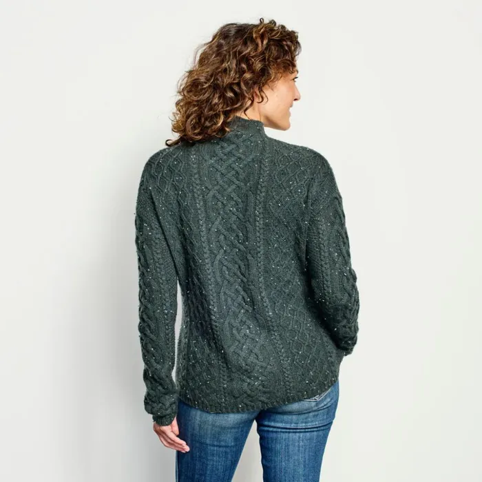 Sweaters Women Orvis Donegal Cable Mockneck Sweater Dark Pine