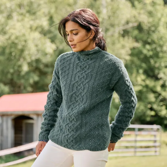 Sweaters Women Orvis Donegal Cable Mockneck Sweater Dark Pine