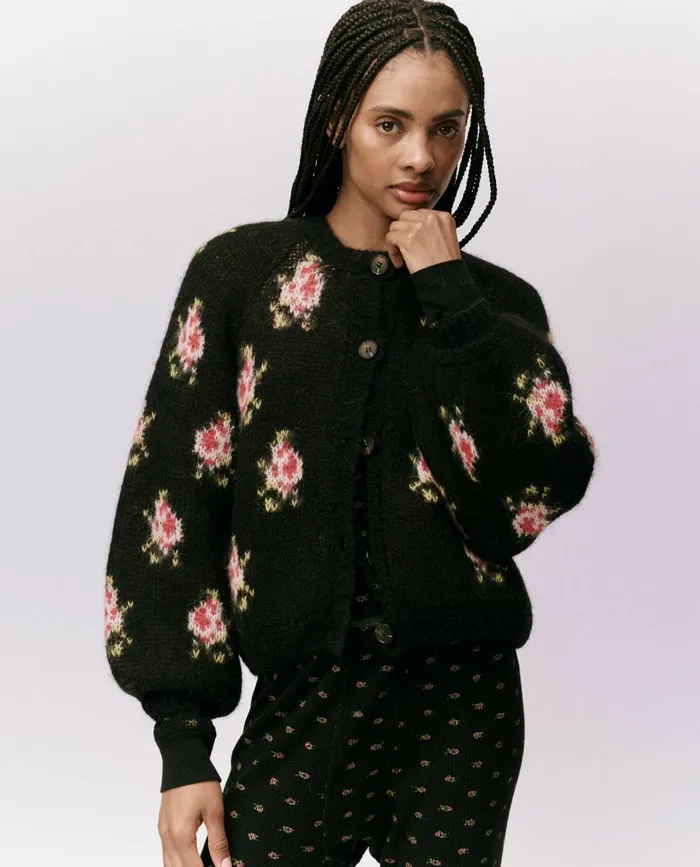 Sweaters Women The Great The Carousel Cardigan Black Heirloom Rose