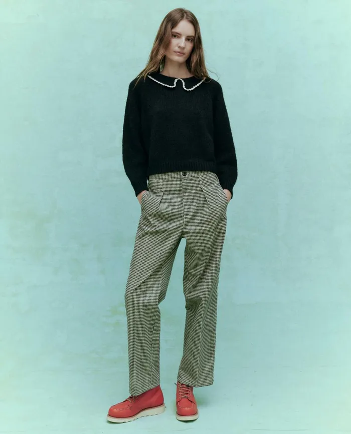 Sweaters Women The Great The Crochet Collar Pullover Black With Soft White Sweaters Women The Great The Crochet Collar Pullover Black With Soft White