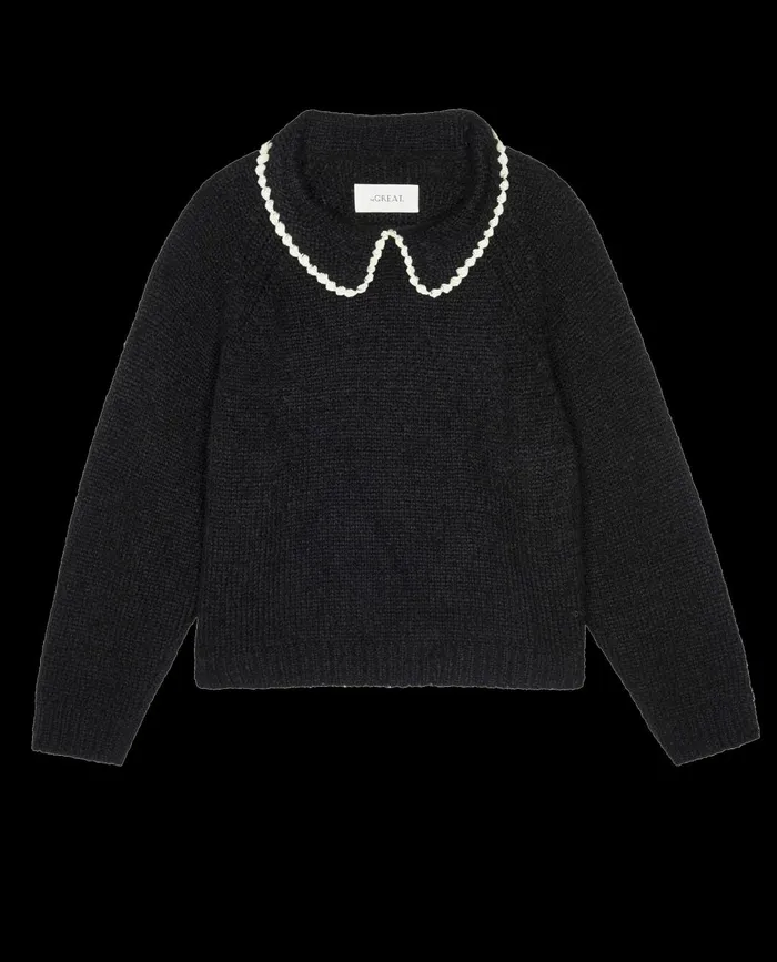 Sweaters Women The Great The Crochet Collar Pullover Black With Soft White Sweaters Women The Great The Crochet Collar Pullover Black With Soft White