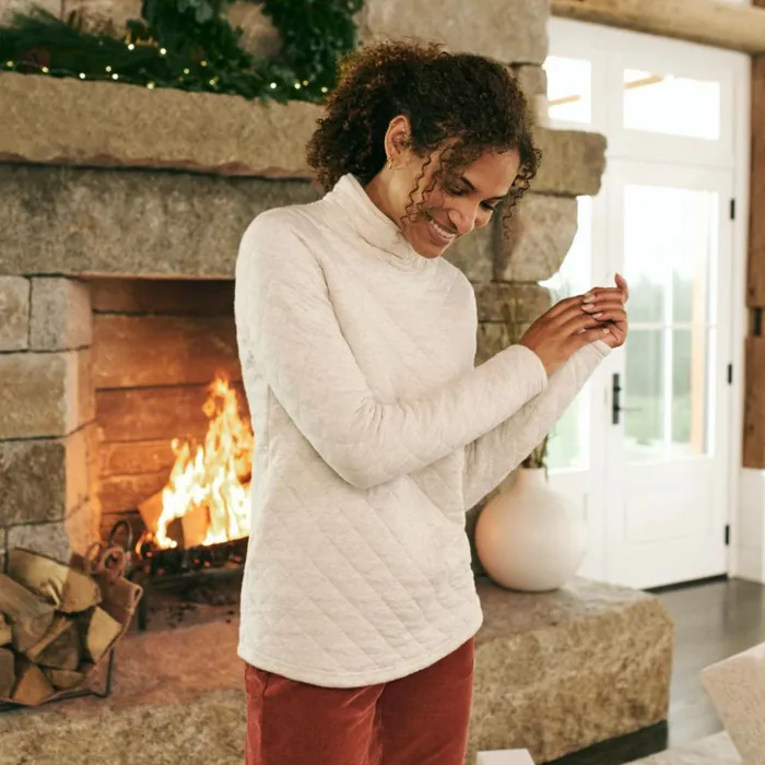 Sweatshirts Women Orvis Quilted Turtleneck Sweatshirt Oatmeal Heather