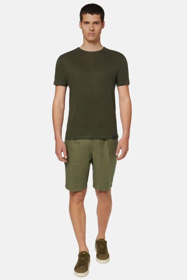 TShirts Men Boggi Milano TShirt In Stretch Linen Jersey Military Green
