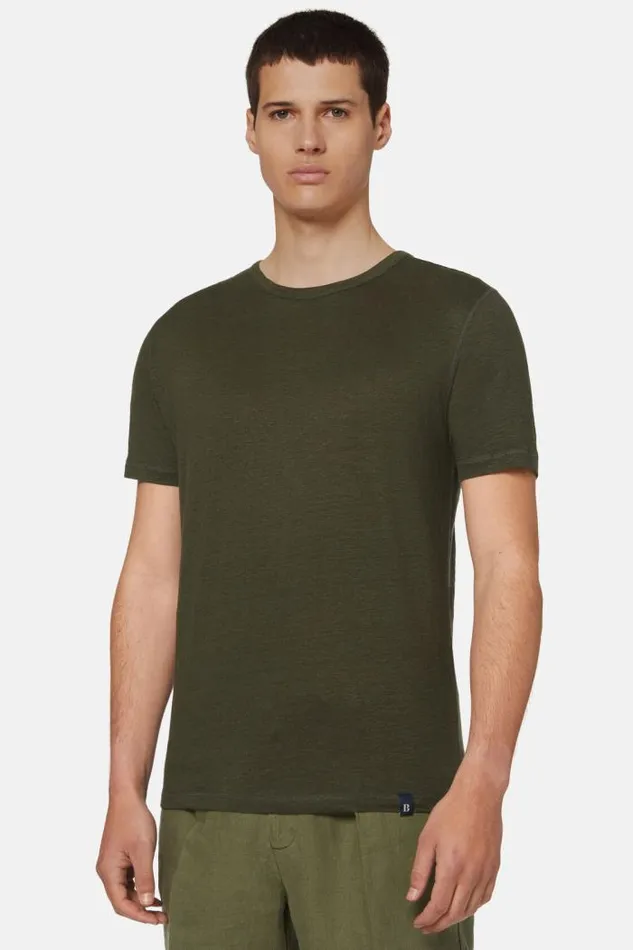 TShirts Men Boggi Milano TShirt In Stretch Linen Jersey Military Green TShirts Men Boggi Milano TShirt In Stretch Linen Jersey Military Green