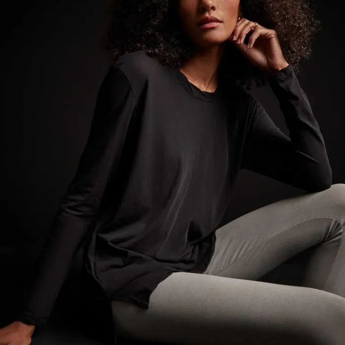 TShirts Women James Perse Long Sleeve High Gauge Jersey Tee Black