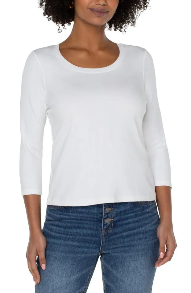 TSHIRTS Women Liverpool Los Angeles 34 SLEEVE SCOOP NECK KNIT TEE White