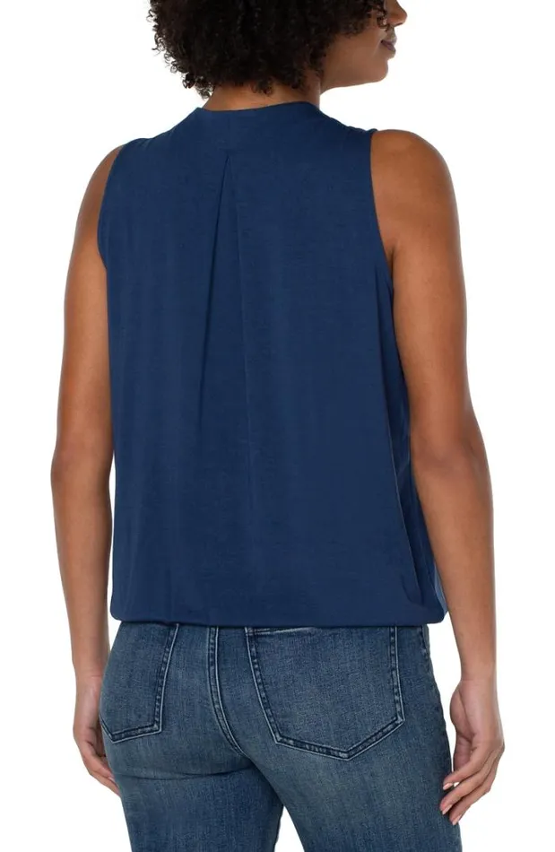 TSHIRTS Women Liverpool Los Angeles SLEEVELESS VNECK DRAPE FRONT KNIT TOP Night Sky Blue