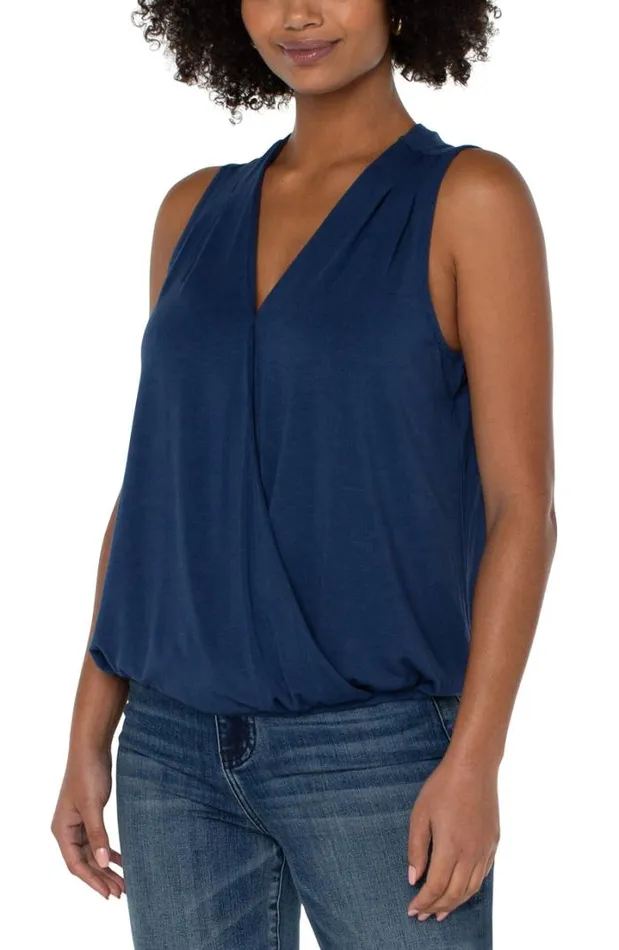 TSHIRTS Women Liverpool Los Angeles SLEEVELESS VNECK DRAPE FRONT KNIT TOP Night Sky Blue