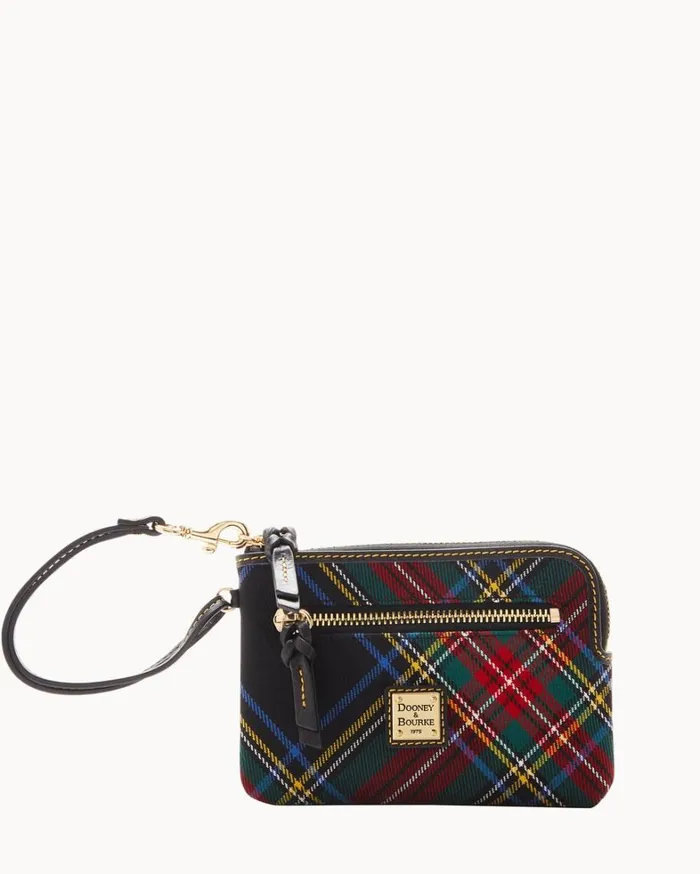 Tartan Zip Around Wristlet Black Women Dooney and Bourke Wallets