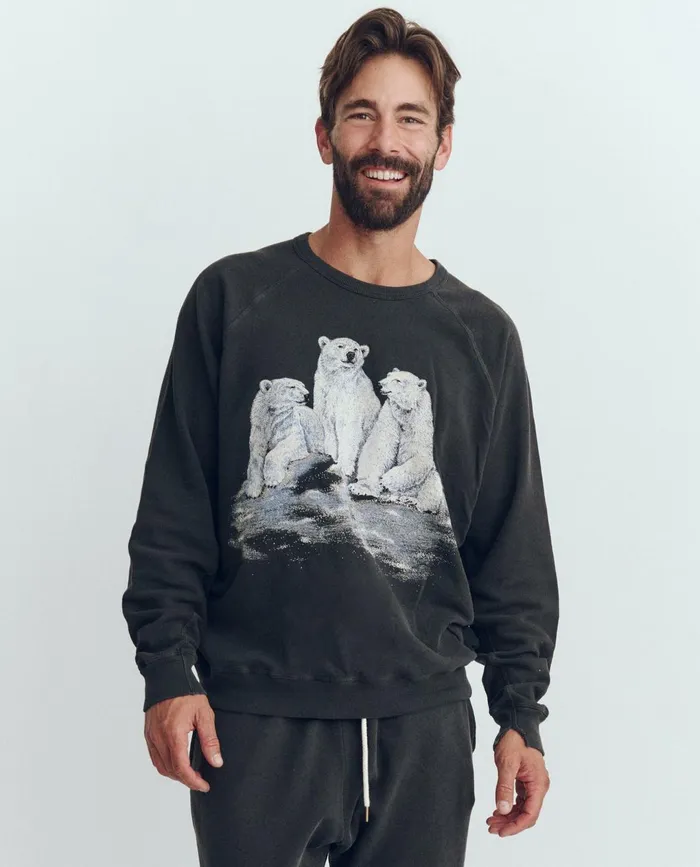 Tees and Sweats Men The Great The Men039s College Sweatshirt Graphic Washed Black With Polar Bear
