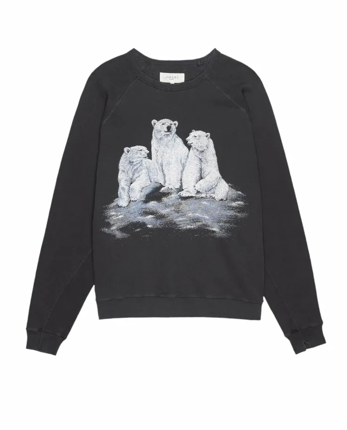 Tees and Sweats Men The Great The Men039s College Sweatshirt Graphic Washed Black With Polar Bear