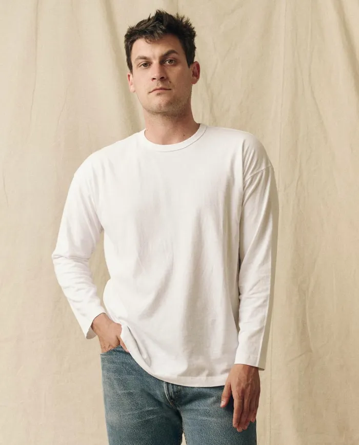 Tees and Sweats Men The Great The Men039s Pure Knits Long Sleeve Boxy Crew Solid True White