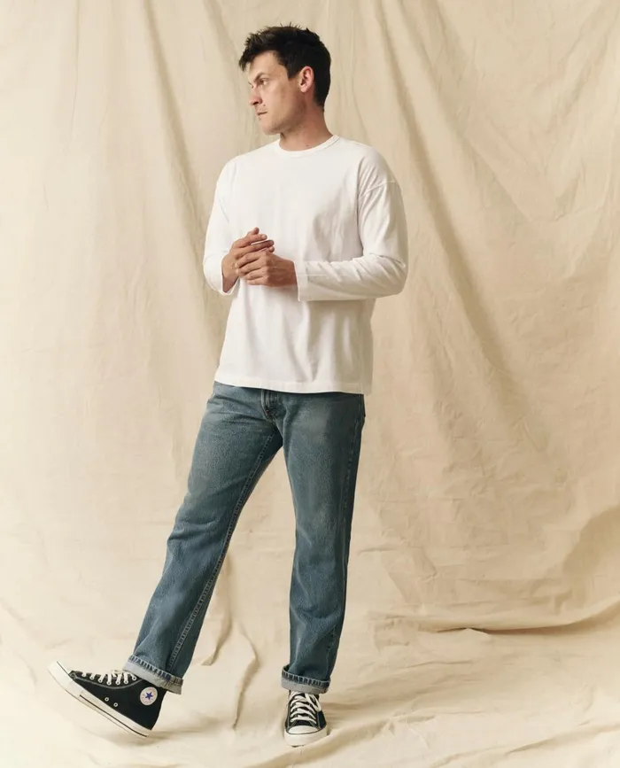 Tees and Sweats Men The Great The Men039s Pure Knits Long Sleeve Boxy Crew Solid True White