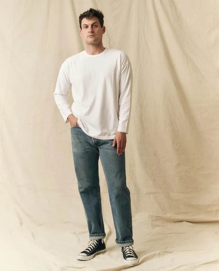 Tees and Sweats Men The Great The Men039s Pure Knits Long Sleeve Boxy Crew Solid True White