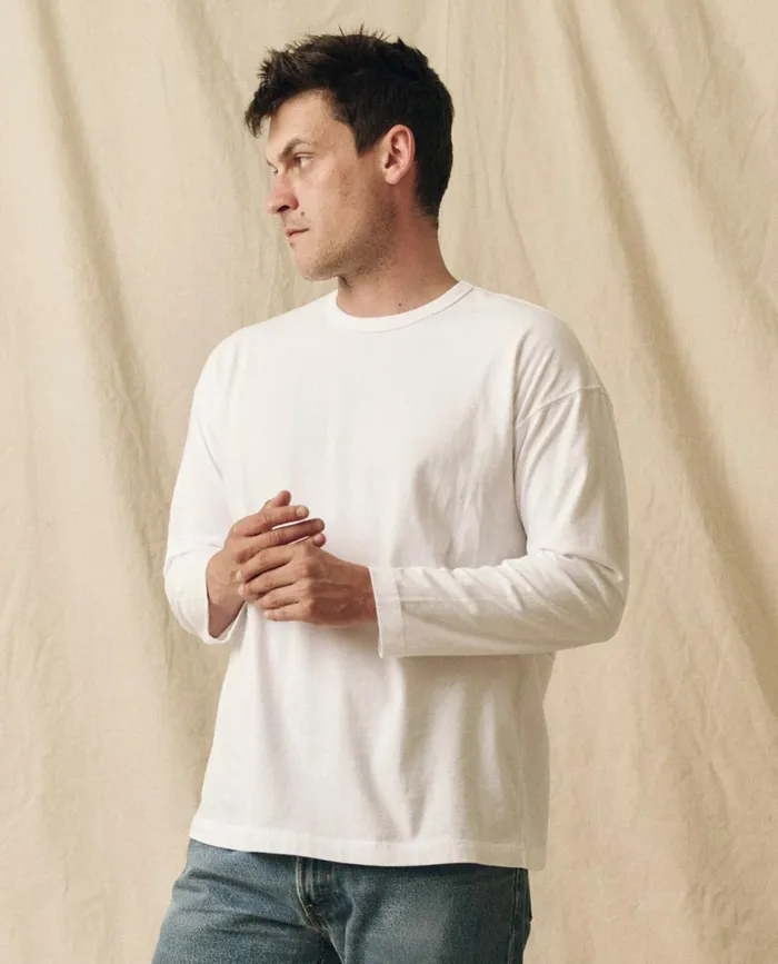 Tees and Sweats Men The Great The Men039s Pure Knits Long Sleeve Boxy Crew Solid True White