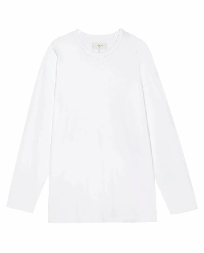 Tees and Sweats Men The Great The Men039s Pure Knits Long Sleeve Boxy Crew Solid True White