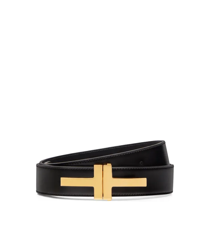 TOM FORD Belts Men SMOOTH LEATHER DOUBLE T BELT Black