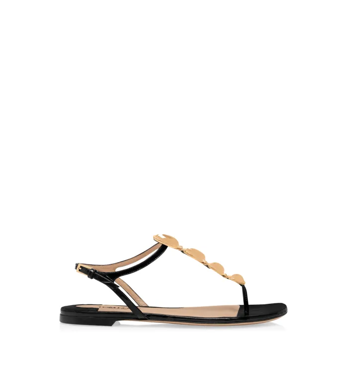 TOM FORD Flats Women STAMPED CROC LEATHER TITAN T STRAP THONG SANDAL