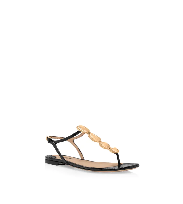 TOM FORD Flats Women STAMPED CROC LEATHER TITAN T STRAP THONG SANDAL TOM FORD Flats Women STAMPED CROC LEATHER TITAN T STRAP THONG SANDAL