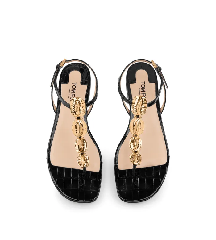 TOM FORD Flats Women STAMPED CROC LEATHER TITAN T STRAP THONG SANDAL TOM FORD Flats Women STAMPED CROC LEATHER TITAN T STRAP THONG SANDAL