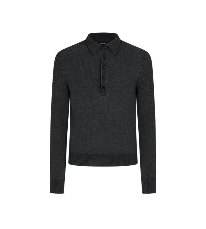 TOM FORD Knitwear Men MERINO SILK VISCOSE BICOLOUR POLO Charcoal