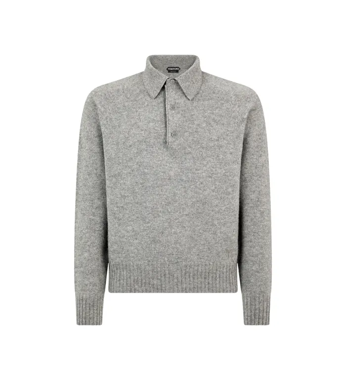 TOM FORD Knitwear Men SEAMLESS CASHMERE POLO Light Grey