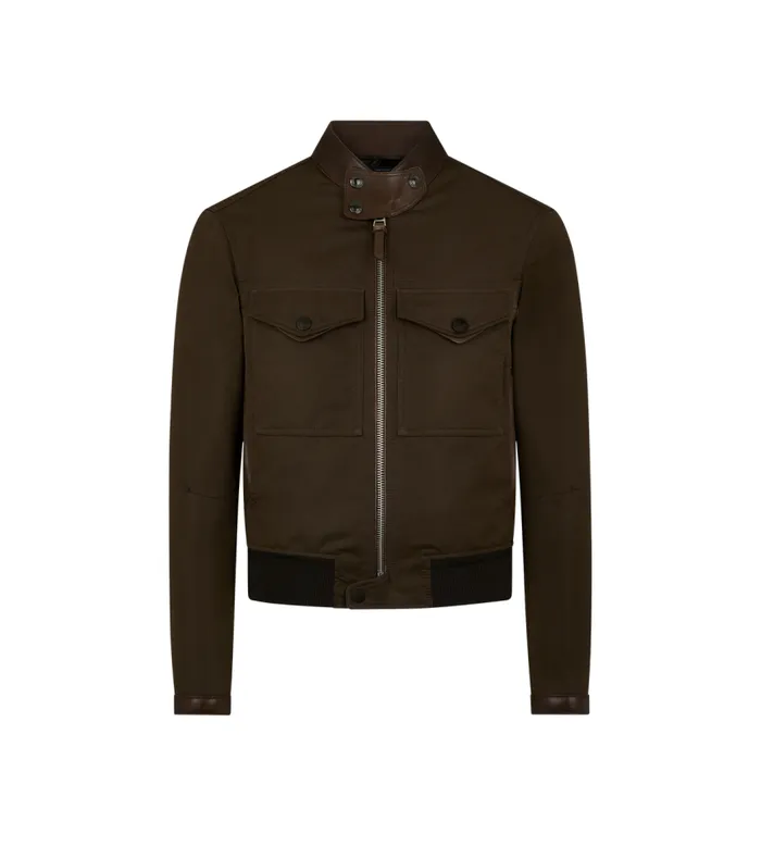 TOM FORD Outerwear Men COMPACT NYLON BIKER BLOUSON Dark Olive