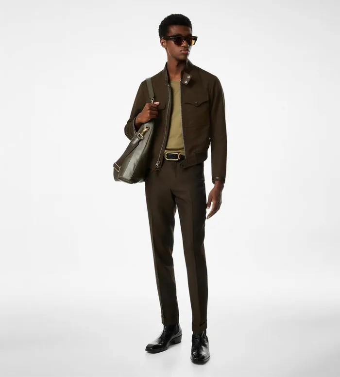 TOM FORD Outerwear Men COMPACT NYLON BIKER BLOUSON Dark Olive TOM FORD Outerwear Men COMPACT NYLON BIKER BLOUSON Dark Olive