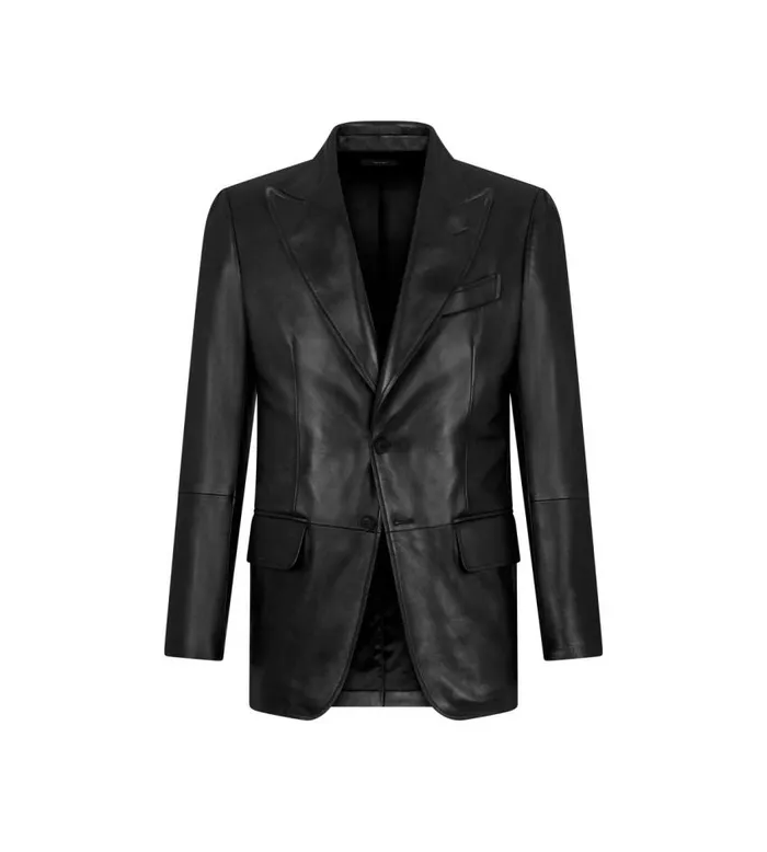 TOM FORD Outerwear Men PLONGE LEATHER SARTORIAL BLAZER Black