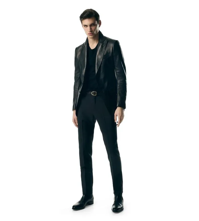 TOM FORD Outerwear Men PLONGE LEATHER SARTORIAL BLAZER Black TOM FORD Outerwear Men PLONGE LEATHER SARTORIAL BLAZER Black