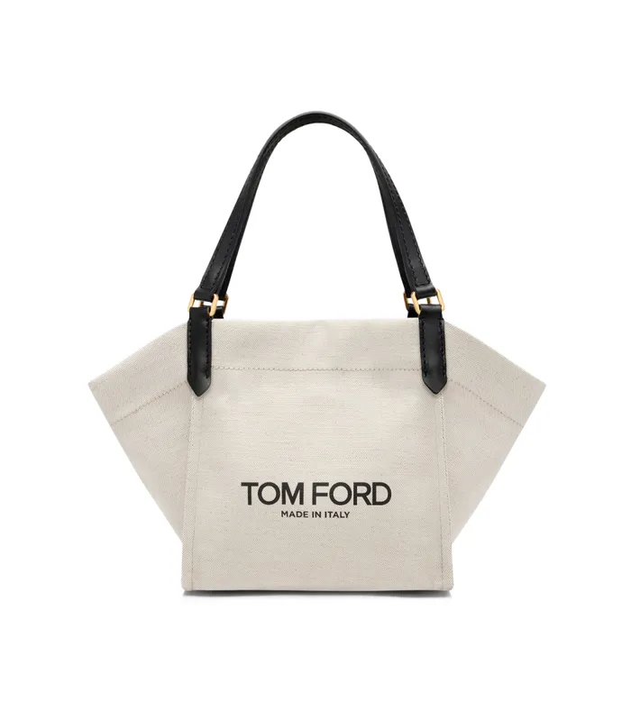 TOM FORD Shoulder Bags Women COTTON CANVAS AND SMOOTH LEATHER AMALFI MEDIUM TOTE Rope Black