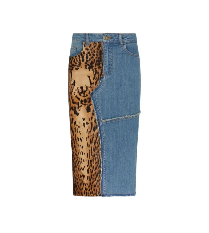 TOM FORD Skirts Women DENIM and CALF HAIR PENCIL SKIRT Indigo Beigebrown