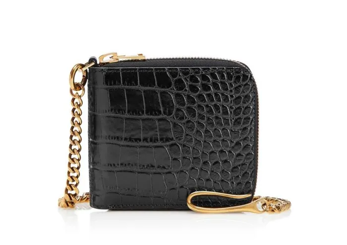 TOM FORD Small Leather Goods Men ALLIGATOR CHAIN WALLET Black