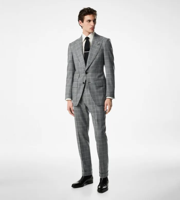 TOM FORD Suits Men GINGHAM OVERCHECK ATTICUS SUIT Combo White and Black TOM FORD Suits Men GINGHAM OVERCHECK ATTICUS SUIT Combo White and Black