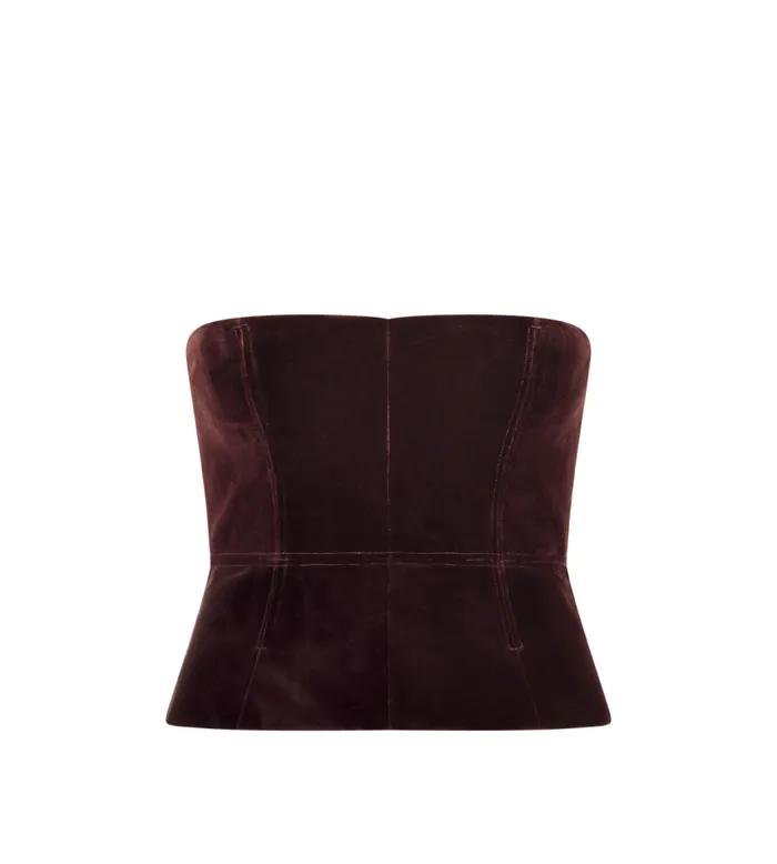 TOM FORD Tops Women COTTON VELVET STRAPLESS CORSET Dark Oak