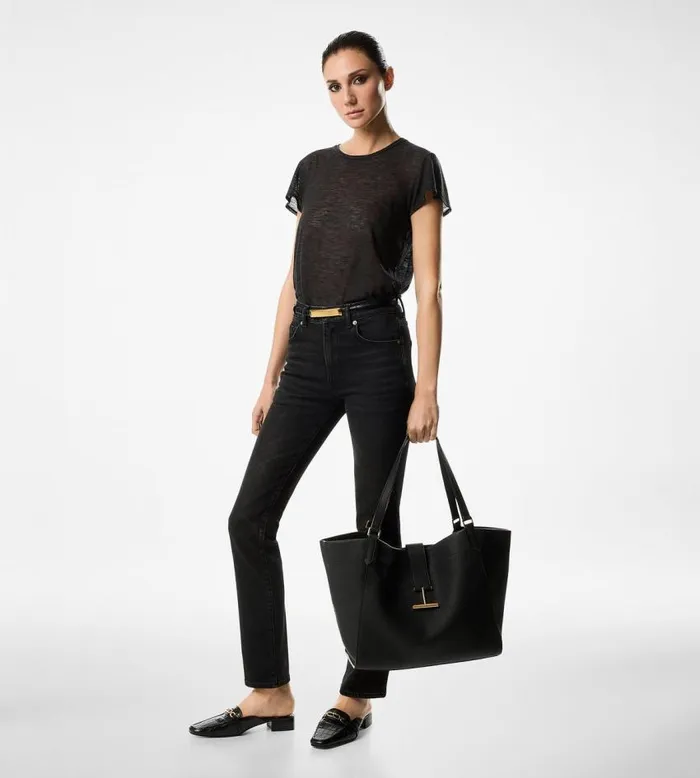 TOM FORD Totes Women GRAIN LEATHER TARA LARGE TOTE Black TOM FORD Totes Women GRAIN LEATHER TARA LARGE TOTE Black