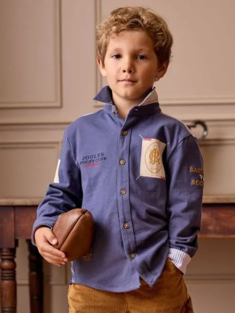 Tops and TShirts Boys Joules Blue Embroidered And Embellished Shirt