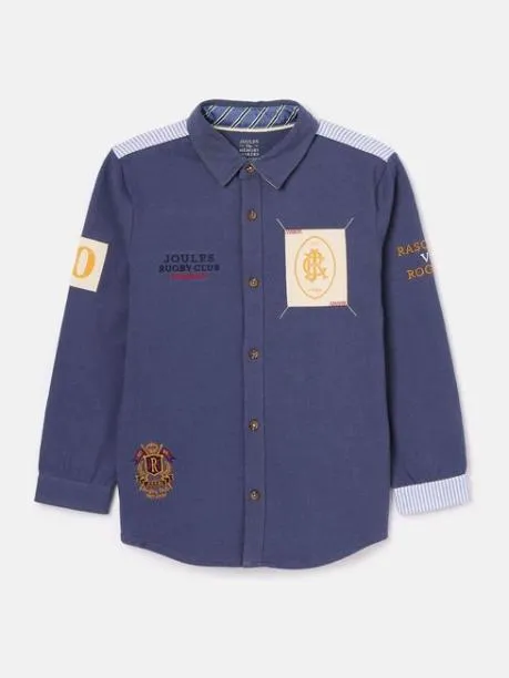 Tops and TShirts Boys Joules Blue Embroidered And Embellished Shirt
