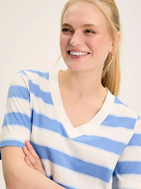 Tops and TShirts Women Joules Blue Stripe VNeck TShirt