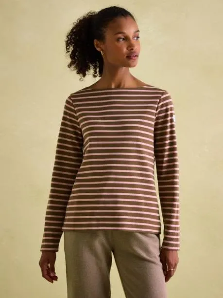 Tops and TShirts Women Joules Chocolate Brown Pink Boat Neck Breton Top