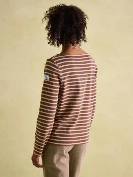 Tops and TShirts Women Joules Chocolate Brown Pink Boat Neck Breton Top